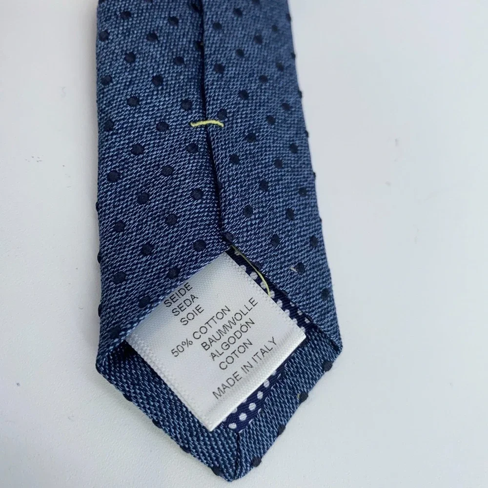 Eton Tie Mens One Size Navy Blue Polka Dot Silk Classic Necktie‎ Italy Made NWT